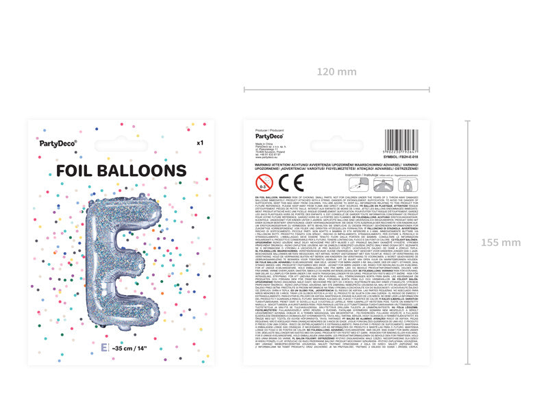 Folienballon Buchstabe E Holographisch Leer 35cm