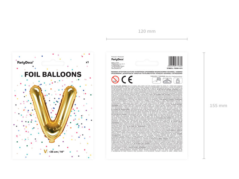 Folienballon Buchstabe V Gold Leer 35cm