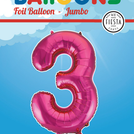 Folienballon Figur 3 Fuchsia XL 86cm leer