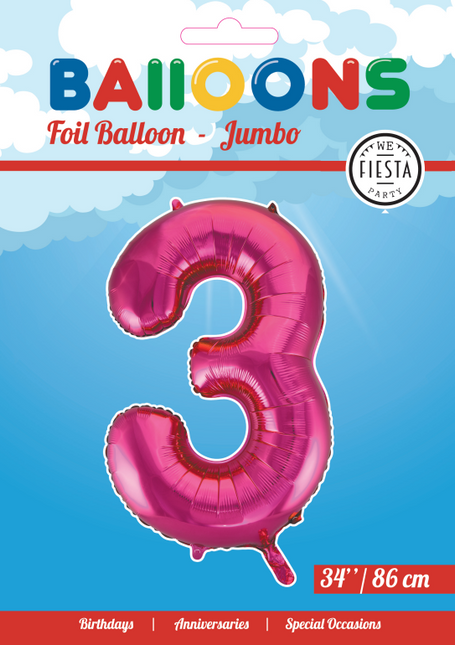 Folienballon Figur 3 Fuchsia XL 86cm leer