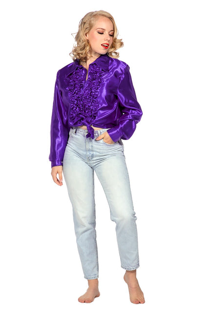 Disco Bluse Rüschen Lila