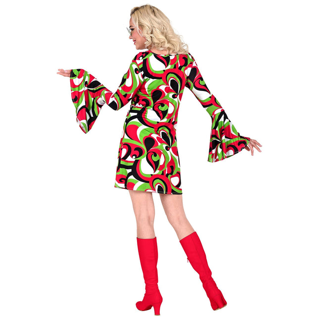 Disco 70S Kleid Rot Grün Damen