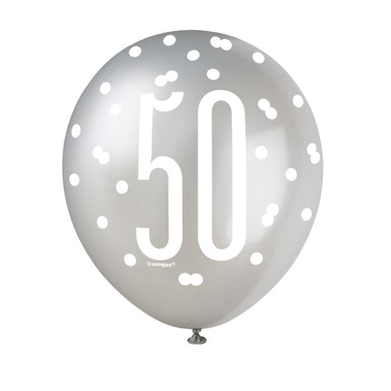 Ballons 50 Jahre Dots Schwarz 30cm 6Stück