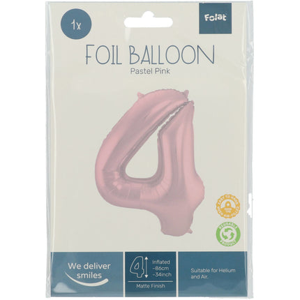 Folienballon Figur 4 Pastellrosa XL 86cm leer