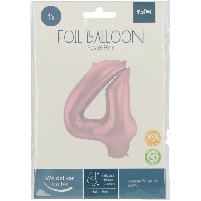 Folienballon Figur 4 Pastellrosa XL 86cm leer