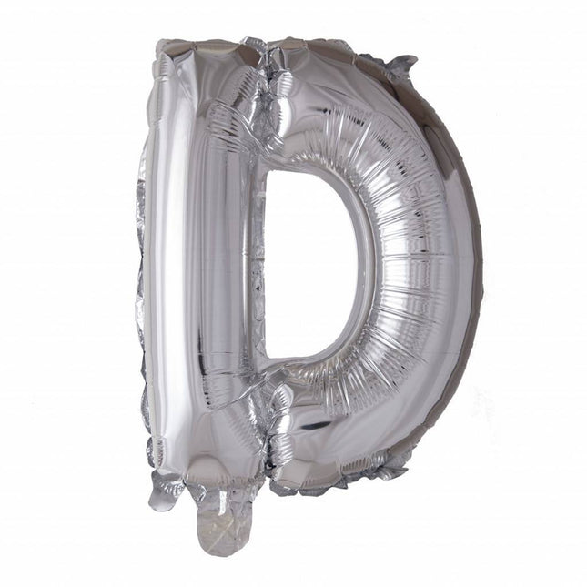 Folienballon Buchstabe D Silber 41cm mit Strohhalm