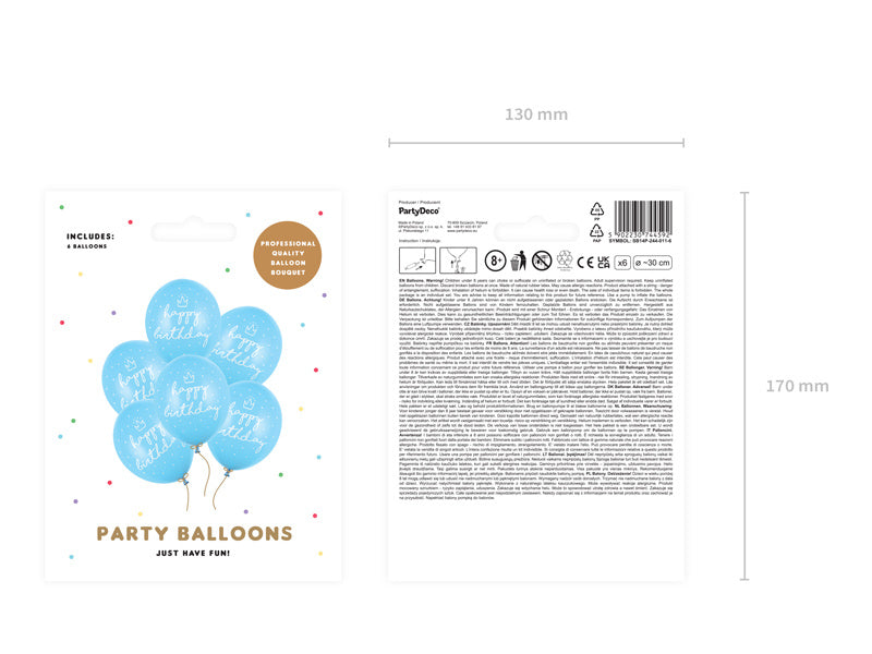 Hellblaue Ballons Happy Birthday 30cm 6Stk