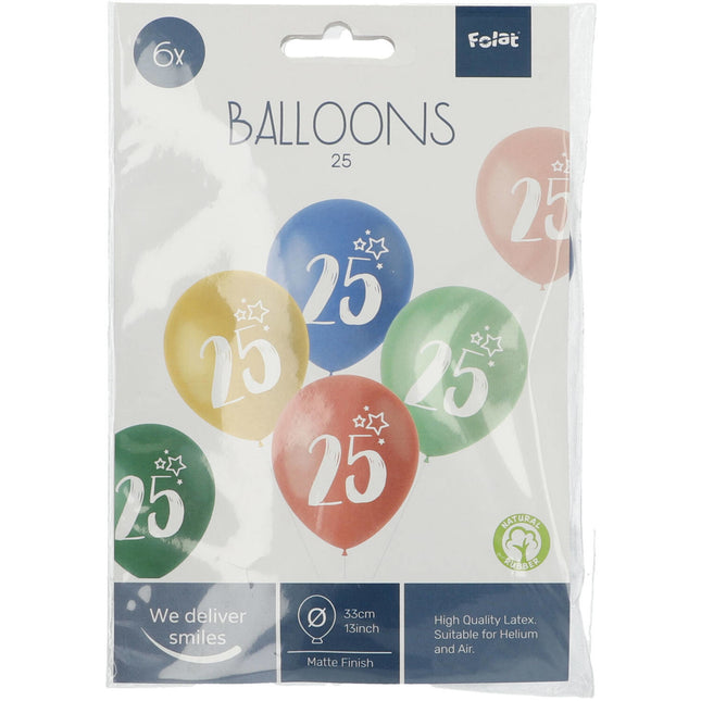 Ballons 25 Jahre Bunt 33cm 6Stk