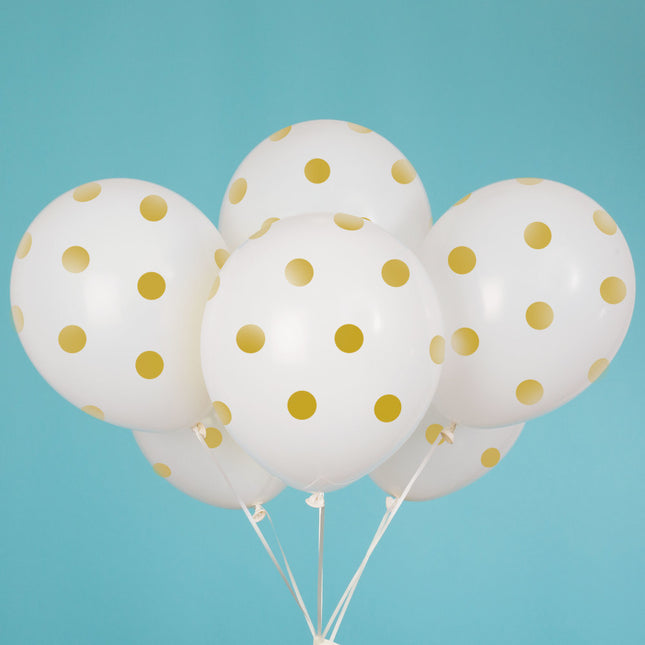 Weiße Ballons Gold Dots 30cm 6Stk