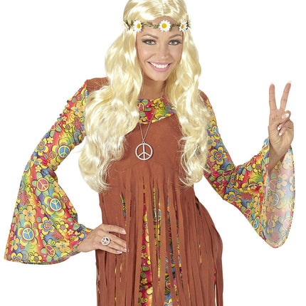 Hippie 60S Perücke Blond mit geblümtem Haarband