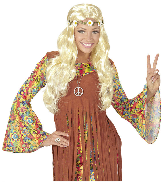 Hippie 60S Perücke Blond mit geblümtem Haarband