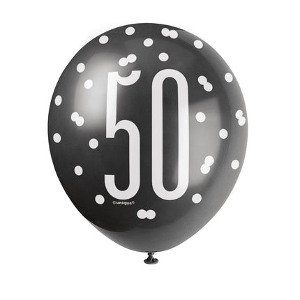 Ballons 50 Jahre Dots Schwarz 30cm 6Stück