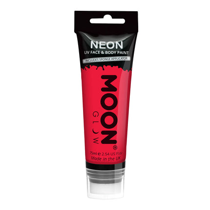 Moon Glow Neon UV Face Paint mit Schwammapplikator Intensives Rot 75ml