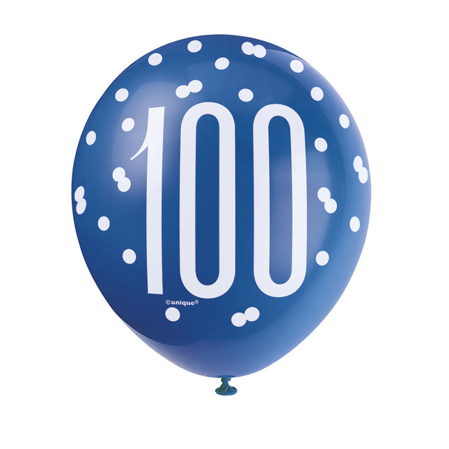 Ballons 100 Jahre Dots Blau 30cm 6Stk