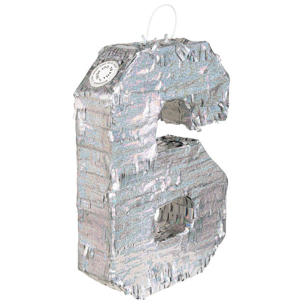 Silberne Pinata 6 Jahre Holographisch 40cm