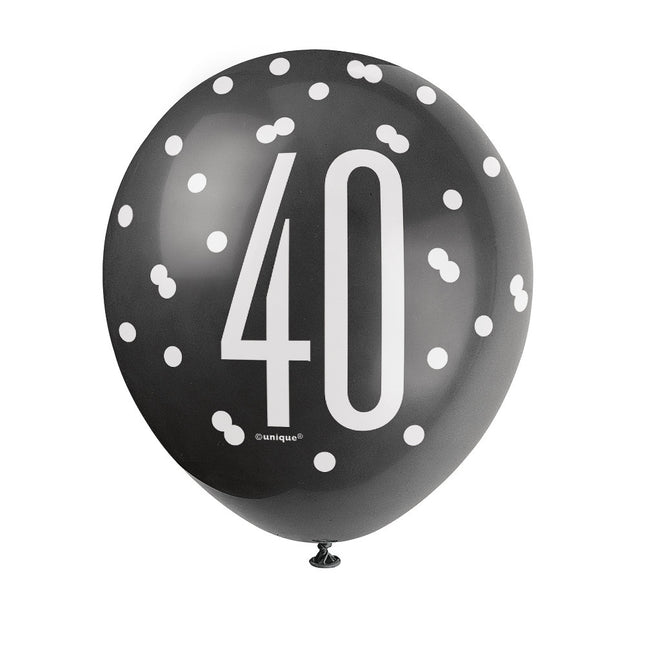 Ballons 40 Jahre Dots Schwarz 30cm 6Stk