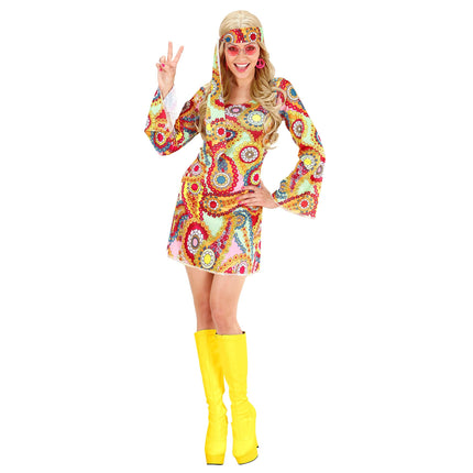 Hippie 60S Kleid Bunt Damen