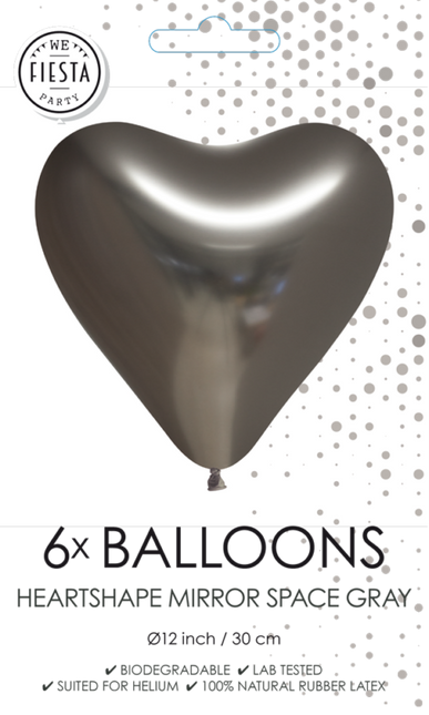 Herz Ballons Grau 30cm 6Stk