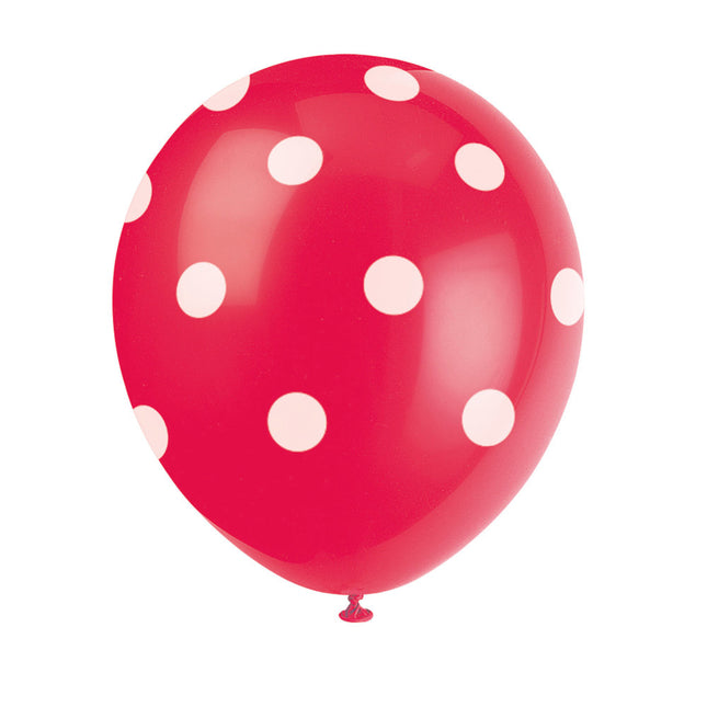 Rote Ballons Weiße Punkte 30cm 6Stk