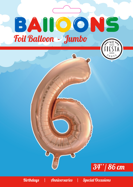 Folienballon Figur 6 Rose Gold XL 86cm leer