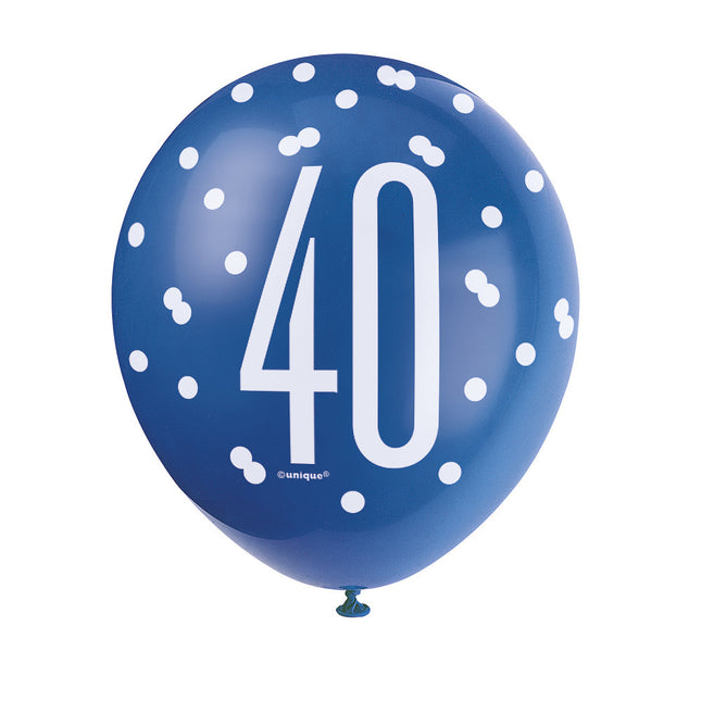 Ballons 40 Jahre Dots Blau 30cm 6Stk