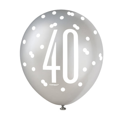 Ballons 40 Jahre Dots Schwarz 30cm 6Stk