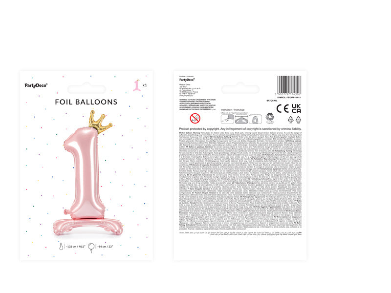 Folienballon Figur 1 Hellrosa Standard Leer 84cm