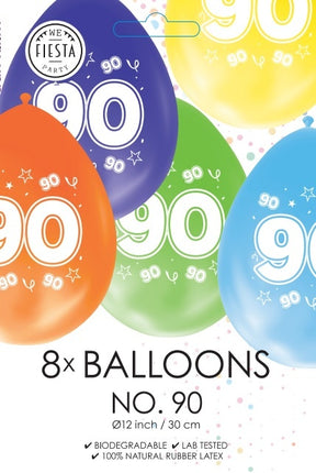 Bunte Ballons 90 Jahre 30cm 8Stück