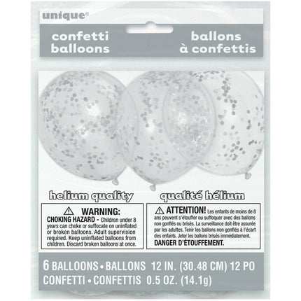 Konfetti Ballons Silber 30cm 6Stk