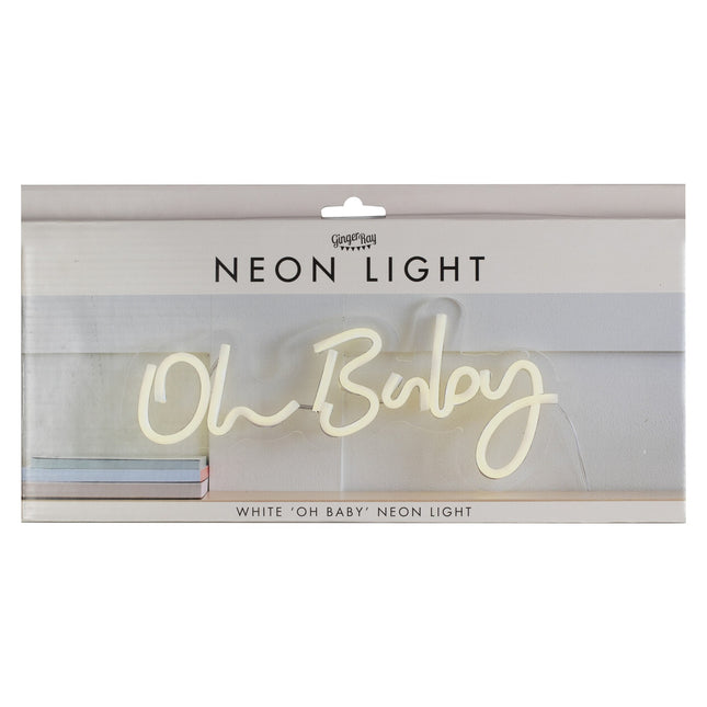 Weiße Neonlampe Oh Baby 34cm