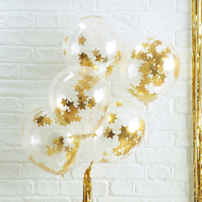 Gold Konfetti Ballons Sterne 30cm 5Stück