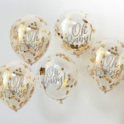 Gold Konfetti Ballons Oh Baby 30cm 5Stück