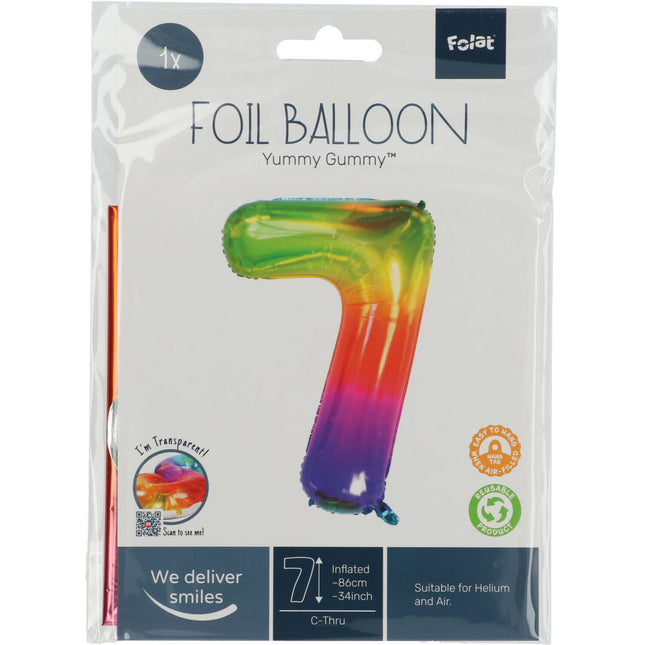 Folienballon Figur 7 Regenbogen XL 81cm leer