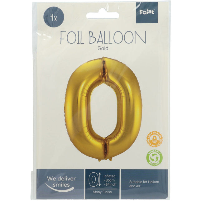 Folienballon Figur 0 Gold Metallic XL 86cm leer