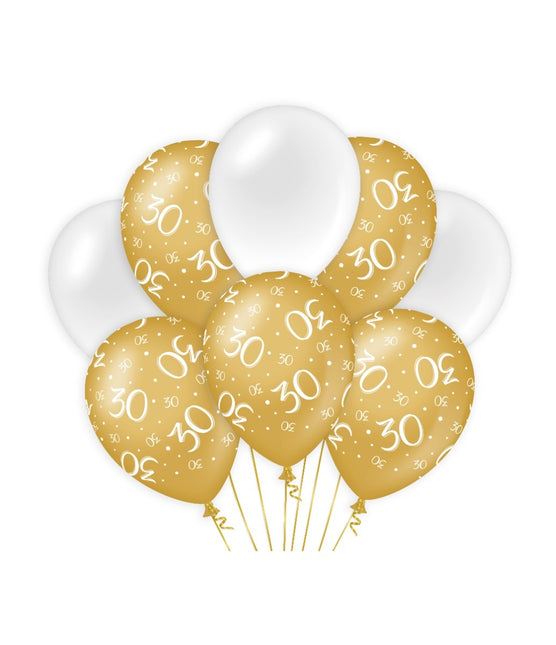 Ballons 30 Jahre Gold Weiß 30cm 8Stück