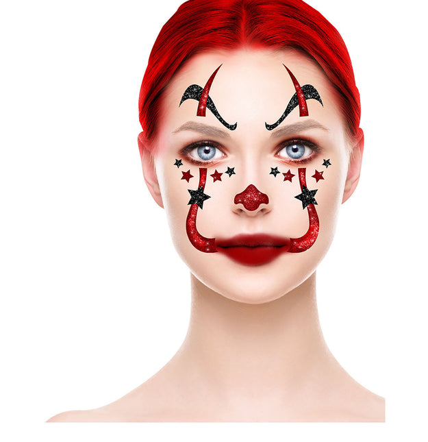 Halloween Gesichtsaufkleber Clown Glitzer 20cm