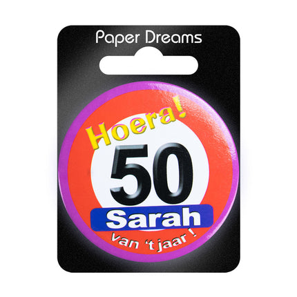 50 Jahre Button Sarah Verkehrsschild 5,5cm