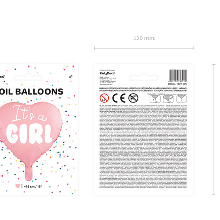 Helium Ballon Herz It's A Girl Empty 45cm