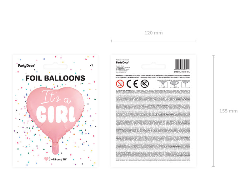 Helium Ballon Herz It's A Girl Empty 45cm