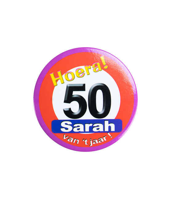 50 Jahre Button Sarah Verkehrsschild 5,5cm