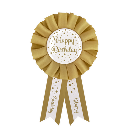 Rosette Happy Birthday Gold Weiß 14cm