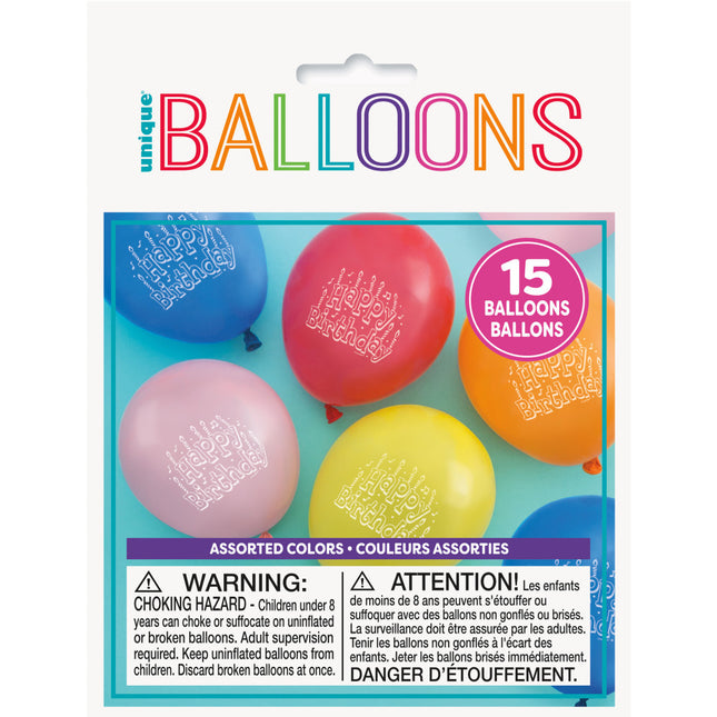 Luftballons Happy Birthday 21cm 15Stk