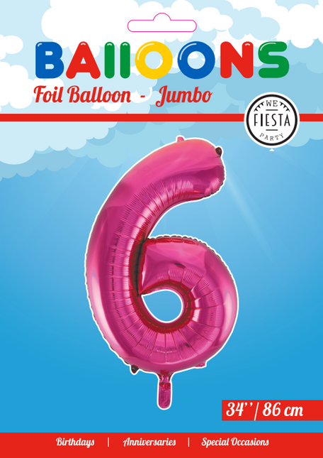 Folienballon Figur 6 Fuchsia XL 86cm leer