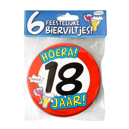 Bierdeckel 18 Jahre 12,5cm 6Stk.