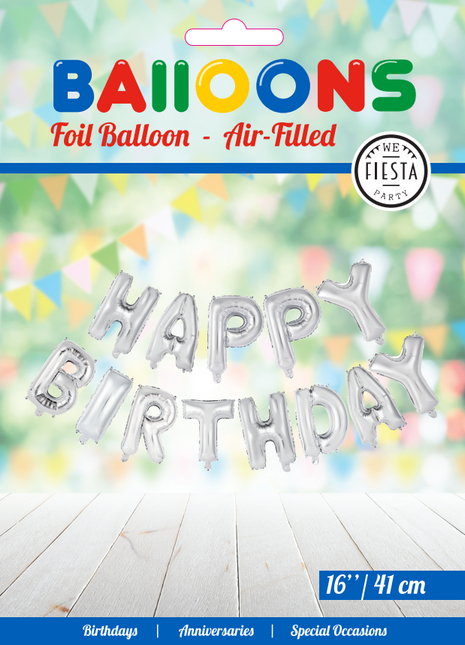 Buchstaben-Ballon-Set Happy Birthday Silber