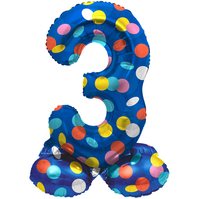 Zahl Ballon 3 Jahre Dots mit Standard leer 72cm