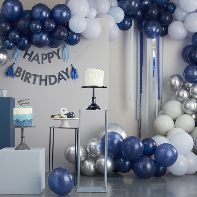 Blauer Happy Birthday Türvorhang mit Ballons