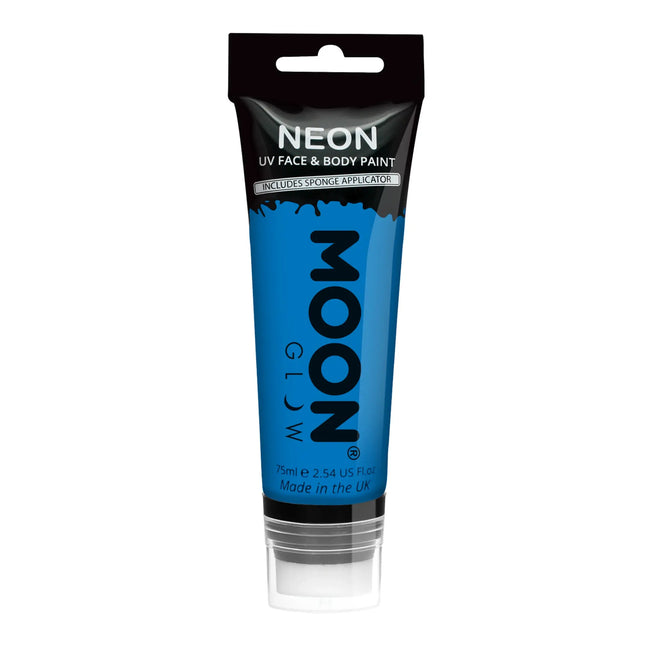 Moon Glow Neon UV Face Paint mit Schwammapplikator Intensives Blau 75ml