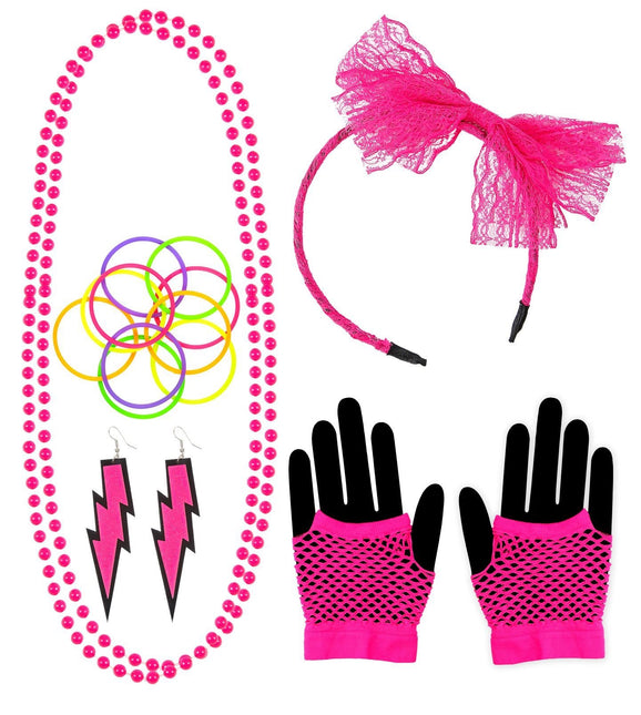 Neon 80S Accessoire Set Rosa 5 Stück