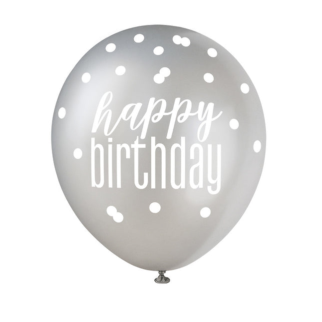 Geburtstagsballons Happy Birthday Dots Schwarz 30cm 6 Stk.